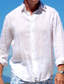 رخيصةأون قمصان رجالية عادية-رجالي قميص كتان قميص صيفي قميص الشاطئ طوي للربيع والصيف كم طويل أسود أبيض أزرق داكن 平织 مناسب للعطلات عطلة ملابس