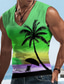 billiga Gym-toppar-Herr Linne Ärmlös T-shirt för män Grafisk Kokosnötsträd V-hals Kläder 3D-tryck Sport Löpning Ärmlös 3D-utskrift Designer Ledigt Muskel
