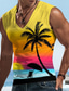 billige Fitness-tanktops-Herre Vest Top Ærmeløs T-shirt til mænd Grafisk Kokos palme V-hals Tøj 3D-udskrivning Sport Løb Uden ærmer 3D-udskrivning Designer Afslappet Muskel