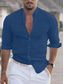 tanie lniane koszule męskie-Męska koszula jednokolorowy kołnierz uliczny codzienny casual topy z długim rękawem bawełna lekka casualowa moda wygodna oddychająca niebieski biały czarny wakacje wakacje plaża letnie koszule