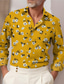 tanie Męskie koszule z nadrukiem-Męskie Koszula Kwiaty Wzory graficzne Wieczorne Żółty Niebieski Na zewnątrz Ulica Długi rękaw Przycisk w dół Nadruk Odzież Moda Moda miejska Designerskie Miękkie