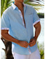 baratos camisas masculinas casuais-Homens camisa de linho Camisa casual camisa de verão camisa de praia Branco Azul Verde Manga Curta Tecido Lapela Primavera Verão Havaiana Feriado Roupa Bolso frontal