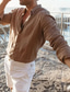 economico camicie casual da uomo-Per uomo camicia di lino Camicia estiva Camicia da spiaggia Collo ripiegabile Estate Manica lunga Bianco Blu Marrone Liscio Informale Giornaliero Abbigliamento