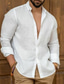 baratos camisas masculinas casuais-Homens camisa de linho camisa de verão camisa de praia Preto Branco Rosa Manga Longa Tecido Lapela Primavera Verão Havaiana Feriado Roupa Básico