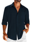 tanie lniane koszule męskie-Męskie Koszula lniana koszula Codzienna koszula Letnia koszula Koszula plażowa Czarny Biały Niebieski Długi rękaw Równina Klapa Wiosna i lato Hawajskie Święto Odzież Kieszeń