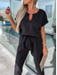 billiga casual jumpsuits-Dam Vanligt Jumpsuits Elegant Ensfärgat Kortärmad Rund hals Spetsknuten Hög midja Kontor Arbete Lös passning Svart Rodnande Rosa Fuchsia Sommar