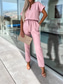 billiga casual jumpsuits-Dam Vanligt Jumpsuits Elegant Ensfärgat Kortärmad Rund hals Spetsknuten Hög midja Kontor Arbete Lös passning Svart Rodnande Rosa Fuchsia Sommar