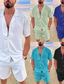 billiga Skjortuppsättningar för män-Herr Skjorta Knapp upp skjorta Sommarskjorta Skjorta set Casual skjorta Svart Vit Ljusgrön Blå Mörkblå Kortärmad Slät Lägerkrage Dagligen Semester 2 st Kläder Mode Hawaiisk Ledigt Bekväm