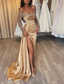 cheap Evening Dresses-TS Mermaid Evening Gown Sequin Dress Formal Wedding Guest Court Train Long Sleeve Off Shoulder Fall Wedding Reception Satin with Ruched Slit Masquerade Dress 2024