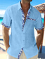 ieftine cămăși casual pentru bărbați-Bărbați cămașă de in Cămașă casual Cămașă de vară Cămașă de plajă Negru Alb Roz Manșon scurt Simplu Rever Primavara vara Hawaiian Concediu Îmbrăcăminte Buzunar frontal
