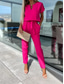 billiga casual jumpsuits-Dam Vanligt Jumpsuits Elegant Ensfärgat Kortärmad Rund hals Spetsknuten Hög midja Kontor Arbete Lös passning Svart Rodnande Rosa Fuchsia Sommar