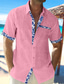 baratos camisas masculinas casuais-Homens camisa de linho Camisa casual camisa de verão camisa de praia Preto Branco Rosa Manga Curta Tecido Lapela Primavera Verão Havaiana Feriado Roupa Bolso frontal