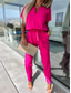 billiga casual jumpsuits-Dam Vanligt Jumpsuits Elegant Ensfärgat Kortärmad Rund hals Spetsknuten Hög midja Kontor Arbete Lös passning Svart Rodnande Rosa Fuchsia Sommar