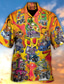 billige Hawaiiskjorter-Herre Skjorte Hawaii skjorte Grafiske tryk Hippie Bus Aftæpning Lysegul Sort Lysegrøn Lilla Brun Afslappet Hawaiiansk Kortærmet Knap ned Trykt mønster Tøj Tropisk Mode Hawaiiansk Blødt