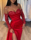 voordelige Zwart-Zeemeermin Pailletten Avondjurk Vintage Jurk Formele Bruiloft Gast Hof Train Lange Mouw Off Schouder Satin met Gerimpelde Slit Maskerfeest Jurk