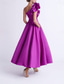 abordables Vestidos de cóctel-Vestidos de Cóctel en A Línea Vestido Elegante Invitada de Boda Ropa de Fiesta Longitud de Tobillo Sin Mangas Un Hombro Con Bolsillo Satén con Volantes Vestidos