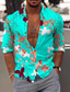 billige Skjorter med tryk til mænd-Herre Skjorte Blomstret Grafiske tryk Aftæpning Gul Blå udendørs Gade Langærmet Trykt mønster Tøj Mode Gade Designer Afslappet