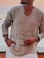 billiga fritidsskjortor för män-Herr linneskjorta Sommarskjorta Casual skjorta Strandskjorta Vit Blå Brun Långärmad Slät V-hals Vår &amp; sommar Ledigt Dagligen Kläder