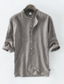 זול חולצות קז&#039;ואל לגברים-חולצת קיץ רגילה עם צווארון הנלי לגברים 3/4 כפתורים נוחות חצי שרוול חולצות רטרו אפורות