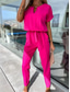 billiga casual jumpsuits-Dam Vanligt Jumpsuits Elegant Ensfärgat Kortärmad Rund hals Spetsknuten Hög midja Kontor Arbete Lös passning Svart Rodnande Rosa Fuchsia Sommar