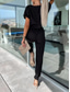 billiga casual jumpsuits-Dam Vanligt Jumpsuits Elegant Ensfärgat Kortärmad Rund hals Spetsknuten Hög midja Kontor Arbete Lös passning Svart Rodnande Rosa Fuchsia Sommar