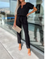 billiga casual jumpsuits-Dam Vanligt Jumpsuits Elegant Ensfärgat Kortärmad Rund hals Spetsknuten Hög midja Kontor Arbete Lös passning Svart Rodnande Rosa Fuchsia Sommar