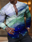 cheap Men&#039;s Printed Shirts-Men&#039;s Shirt Linen Shirt Gradient Graphic Prints Stand Collar Pink Blue Purple Green Gray Outdoor Street Long Sleeve Print Clothing Apparel Linen Fashion Streetwear Designer Casual