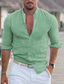 economico camicie casual da uomo-Per uomo camicia di lino Maglietta informale Camicia Henley Nero Bianco Verde chiaro Manica lunga Liscio Colletto Primavera estate Informale Hawaiano Abbigliamento