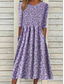 ieftine rochie florală-Rochie Midi Femei Floral Ditsy Ruched cu Buzunar Mâneci Scurte Gât Crew Zile Zile De Vacanță Vară Primăvară
