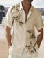 tanie Męskie koszule z nadrukiem-Męskie lniana koszula Letnia koszula Koszula plażowa Biały Niebieski Khaki Krótki rękaw Kwiat / Rośliny Wieczorne Lato Codzienny Hawajskie Odzież Przycisk w dół