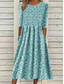 ieftine rochie florală-Rochie Midi Femei Floral Ditsy Ruched cu Buzunar Mâneci Scurte Gât Crew Zile Zile De Vacanță Vară Primăvară