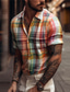 tanie Męskie koszule z nadrukiem-Męskie Koszula Kratka Wzory graficzne Wieczorne Pomarańczowy Na zewnątrz Ulica Krótkie rękawy Nadruk Odzież Moda Moda miejska Designerskie Codzienny