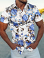 cheap Men&#039;s Printed Shirts-Men&#039;s Shirt Floral Graphic Prints Turndown Black White Navy Blue Blue Gold Outdoor Street Short Sleeves Print Clothing Apparel Fashion Streetwear Designer Casual