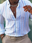 ieftine cămăși casual pentru bărbați-Bărbați Cămașă cămașă de in Cămașă de vară Cămașă de plajă Alb Roz Trifoi Manșon Lung Dungi Rever Primavara vara Hawaiian Concediu Îmbrăcăminte Imprimeu