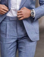 preiswerte Leinenanzüge-Herren-Hochzeits-Leinenanzüge, 2-teilig, blau, einfarbig, Sommeranzüge, maßgeschneiderte Passform, einreihig, mit einem Knopf, 2023