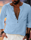 رخيصةأون قمصان رجالية عادية-رجالي قميص قميص كتان قميص صيفي قميص الشاطئ قميص هينلي أبيض أزرق بني كم طويل 平织 هينلي للربيع والصيف فضفاض مناسب للبس اليومي ملابس جيب أمامي
