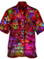 billige Hawaiiskjorter-Herre Skjorte Hawaii skjorte Grafiske tryk Svamp Fremmede Aftæpning Rød Blå Lilla Afslappet Hawaiiansk Kortærmet Knap ned Trykt mønster Tøj Tropisk Mode Hawaiiansk Blødt
