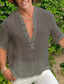 abordables camisas casuales de los hombres-Hombre camisa de lino Camisa de verano Camisa de playa Negro Azul cielo Marrón Manga Larga Plano Cuello Barco Primavera verano Hawaiano Festivos Ropa Botón frontal