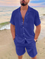 billige Herreskjortesæt-Herre Skjorte Button Up skjorte Sommer skjorte Skjorte sæt Casual skjorte Sort Hvid Lysegrøn Blå Mørkeblå Kortærmet Vanlig Lejrhalsbånd Daglig Ferierejse 2 stk Tøj Mode Hawaiiansk Afslappet Bekvem