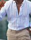 baratos camisas masculinas casuais-Homens Camisa Social camisa de linho camisa de verão camisa de praia Branco Rosa Verde Manga Longa Listrado Lapela Primavera Verão Havaiana Feriado Roupa Imprimir