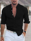 cheap Men&#039;s Casual Shirts-Men&#039;s Linen Shirt Casual Shirt Henley Shirt Black White Light Green Long Sleeve Plain Collar Spring &amp; Summer Casual Hawaiian Clothing Apparel