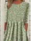 ieftine rochie florală-Rochie Midi Femei Floral Ditsy Ruched cu Buzunar Mâneci Scurte Gât Crew Zile Zile De Vacanță Vară Primăvară