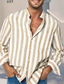 billiga fritidsskjortor för män-Herr Skjorta Randig Hög krage Ljusgrön Kaki Blå / vit Utomhus Gata Långärmad Button-Down Kläder 100 % bomull Mode Ledigt Andningsfunktion Bekväm