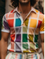 cheap 3D Polo-Men&#039;s Button Up Polos Lapel Polo Polo Shirt Golf Shirt Plaid / Check Graphic Prints Geometry Turndown Yellow Purple Outdoor Street Short Sleeves Print Clothing Apparel Sports Fashion Streetwear