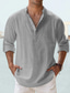 cheap Men&#039;s Casual Shirts-Men&#039;s Shirt Linen Shirt Summer Shirt Beach Shirt Black White Pink Long Sleeve Plain Stand Collar Spring &amp; Summer Hawaiian Holiday Clothing Apparel Basic