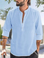 cheap Men&#039;s Casual Shirts-Men&#039;s Linen Shirt Summer Shirt Beach Shirt White Pink Blue Long Sleeve Coconut Tree Collar Spring &amp; Summer Hawaiian Beach Clothing Apparel Print