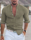 billige mænds fritidsskjorter-Herre linned skjorte Casual skjorte Henley-skjorte Sort Hvid Lysegrøn Langærmet Vanlig Krave Forår sommer Afslappet Hawaiiansk Tøj