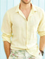 baratos camisas masculinas casuais-Homens Camisa Social camisa de botão Camisa casual Amarelo Rosa Manga Longa Tecido Aberto para a Lateral Diário Férias Roupa Moda Casual Confortável