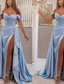 cheap Prom Dresses-A-Line Prom Dresses High Split Dress Wedding Guest Prom Sweep / Brush Train Sleeveless Sweetheart Satin with Slit  dress to impress 2024