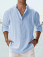 رخيصةأون قمصان رجالية عادية-رجالي قميص قميص كتان قميص صيفي قميص الشاطئ أسود أبيض وردي بلاشيهغ كم طويل سهل مرتفعة للربيع والصيف ستايل هاواي مناسب للعطلات ملابس أساسي